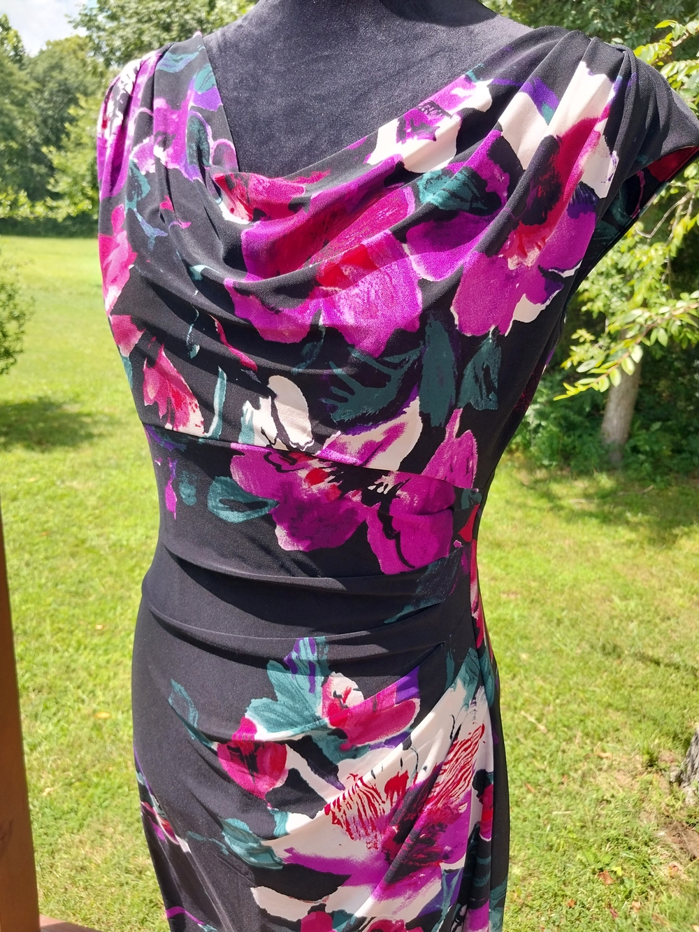Lauren Ralph Lauren Black Midi Dress with Pink & Purple Floral Print - Picture 4 of 7